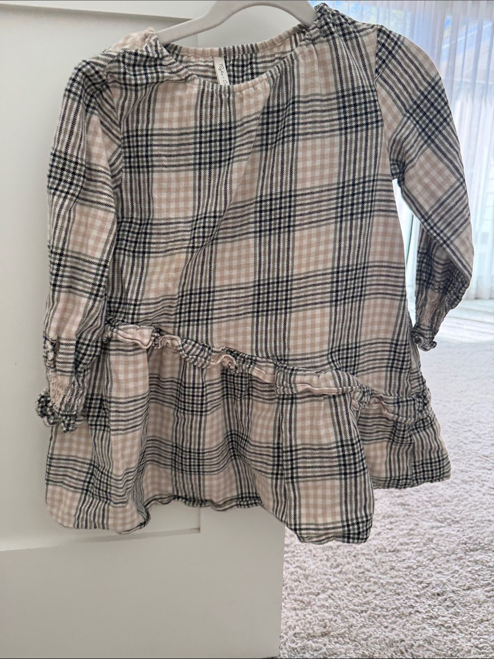 Rylee + Cru Pink and Black Plaid Ruffle Hem Dress Top